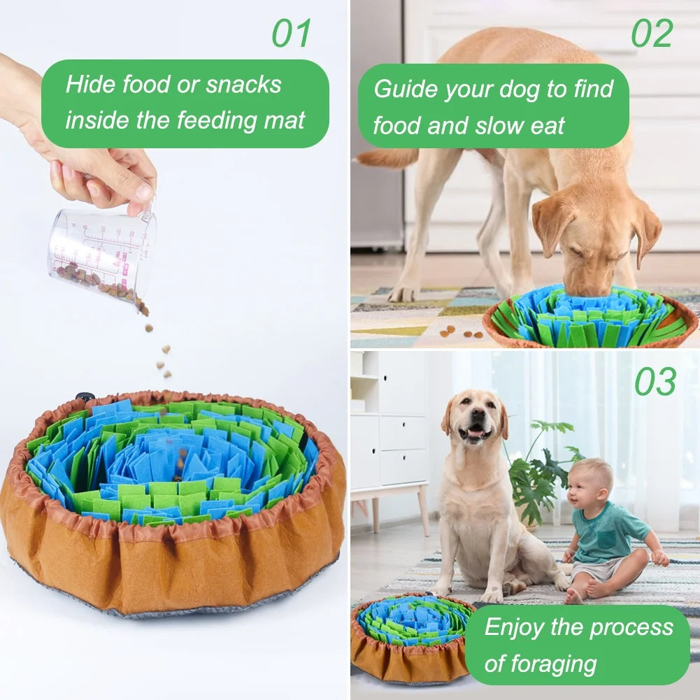 Snuffle Mat for Dogs, Adjustable Dog Feeding Mat for Smell Training and Slow Eating, Interactive Dog Food Mat and Bowl Encourages Natural Foraging Skills and Stress Relief ( 17*17 Inch)