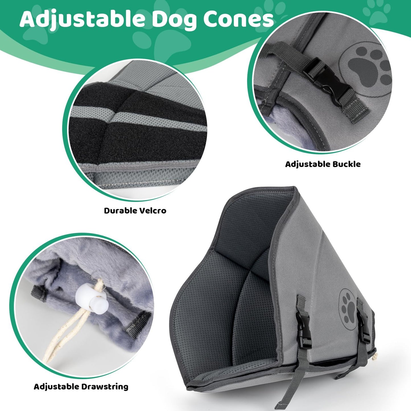 LARGE Dog Cone For After Surgery, Breathable Soft Dog Cone For Large Medium Small Size Dog, Adjustable Drawstring And Buckle