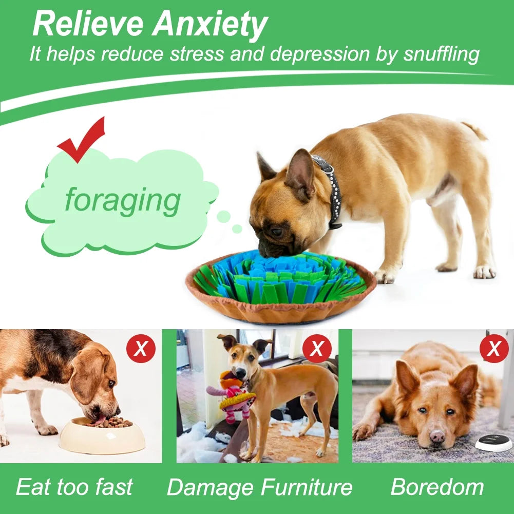 Snuffle Mat for Dogs, Adjustable Dog Feeding Mat for Smell Training and Slow Eating, Interactive Dog Food Mat and Bowl Encourages Natural Foraging Skills and Stress Relief ( 17*17 Inch)