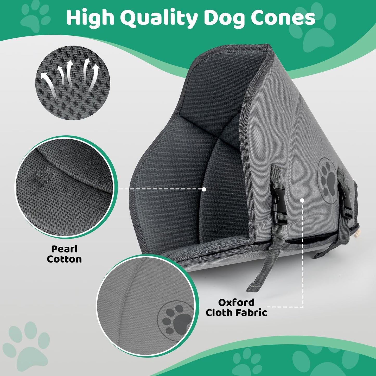 LARGE Dog Cone For After Surgery, Breathable Soft Dog Cone For Large Medium Small Size Dog, Adjustable Drawstring And Buckle