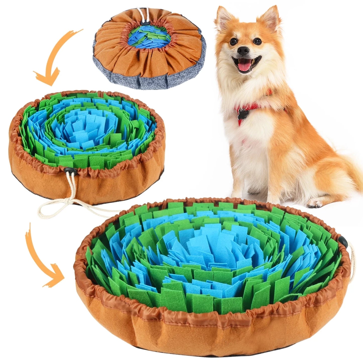 Snuffle Mat for Dogs, Adjustable Dog Feeding Mat for Smell Training and Slow Eating, Interactive Dog Food Mat and Bowl Encourages Natural Foraging Skills and Stress Relief ( 17*17 Inch)