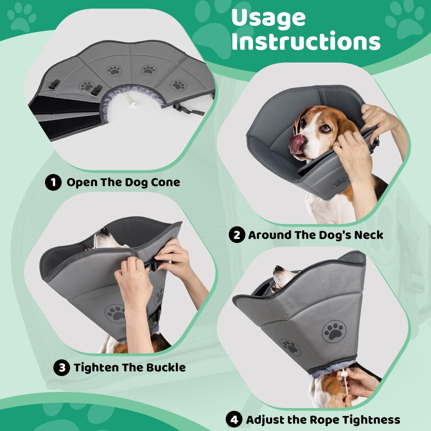 LARGE Dog Cone For After Surgery, Breathable Soft Dog Cone For Large Medium Small Size Dog, Adjustable Drawstring And Buckle