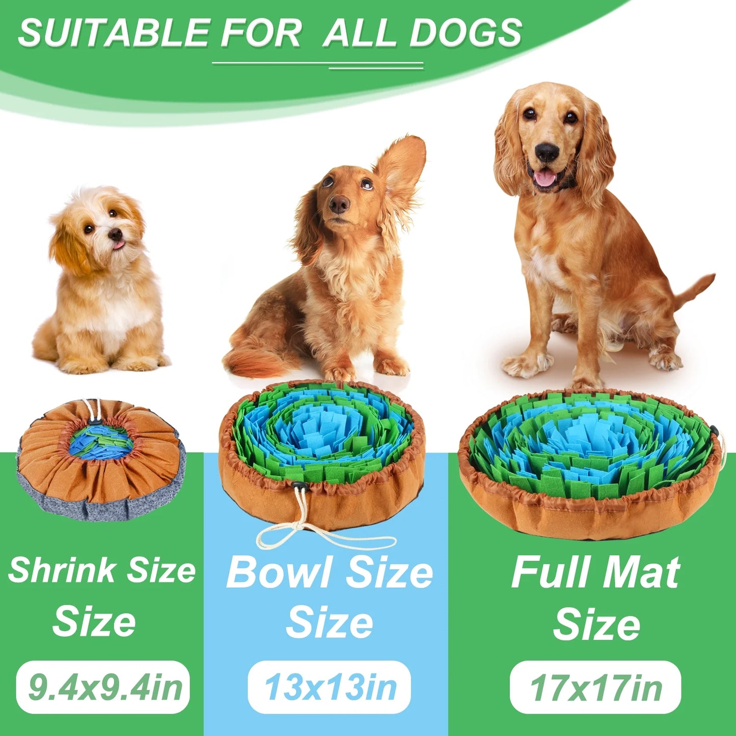 Snuffle Mat for Dogs, Adjustable Dog Feeding Mat for Smell Training and Slow Eating, Interactive Dog Food Mat and Bowl Encourages Natural Foraging Skills and Stress Relief ( 17*17 Inch)
