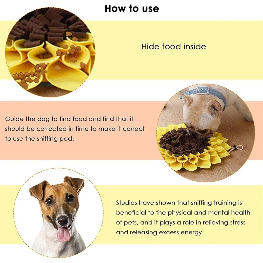 Washable non Slip Dog Sniffing Snuffle Mat.  Sunflower
