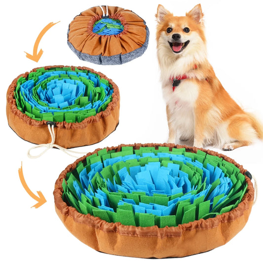 Snuffle Mat for Dogs, Adjustable Dog Feeding Mat for Smell Training and Slow Eating, Interactive Dog Food Mat and Bowl Encourages Natural Foraging Skills and Stress Relief ( 17*17 Inch)