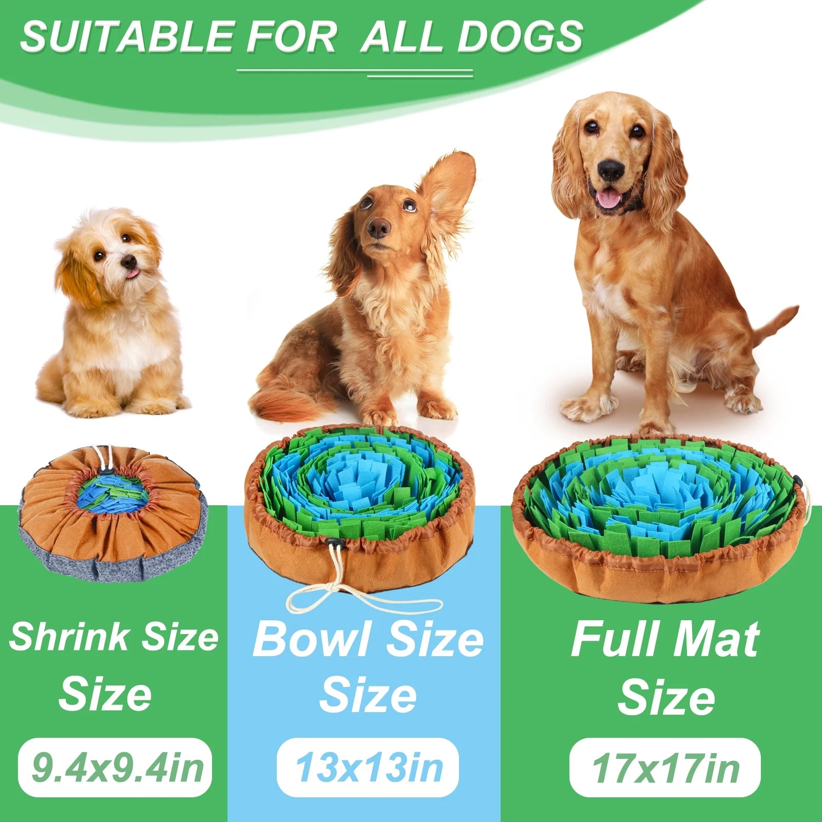 Snuffle Mat for Dogs, Adjustable Dog Feeding Mat for Smell Training and Slow Eating, Interactive Dog Food Mat and Bowl Encourages Natural Foraging Skills and Stress Relief ( 17*17 Inch)